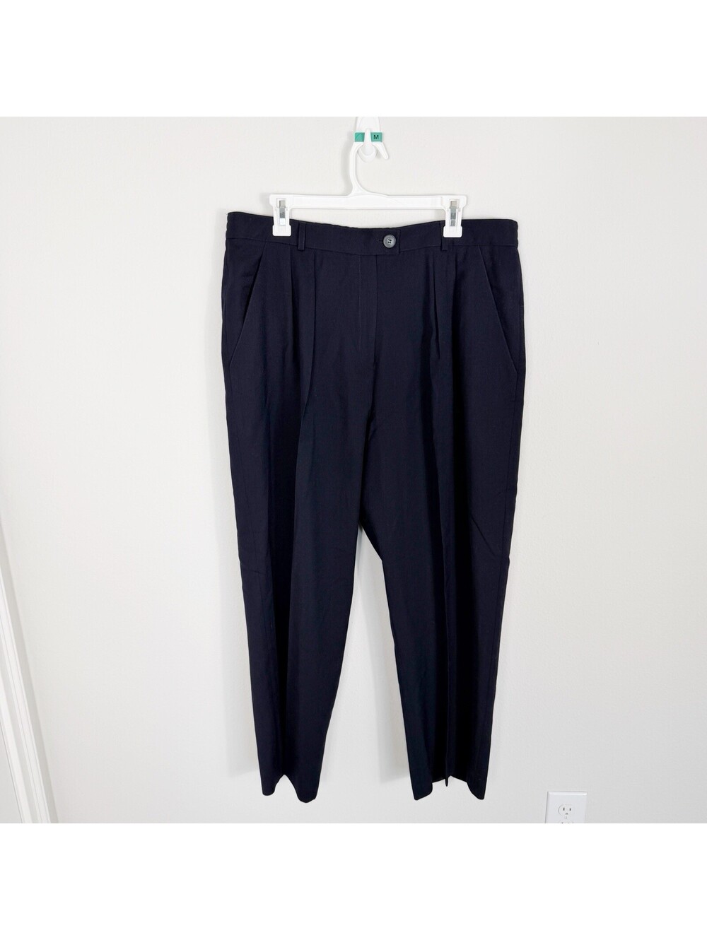 Vintage Rena Rowan Pants Womens Worsted Wool Pleated Lined Navy Blue Size 18